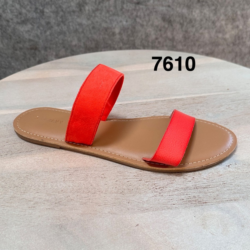 Old Navy Womens 9 Orange Red Double Strap Slide Sandals Flat Open Toe Casual